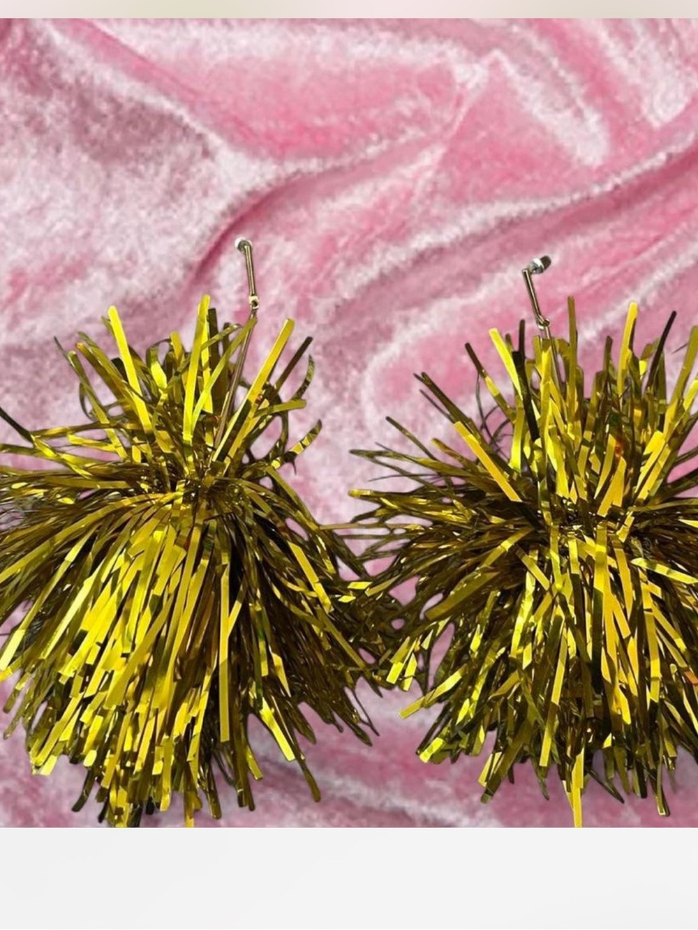 Gold Tinsel Pom Pom Earrings